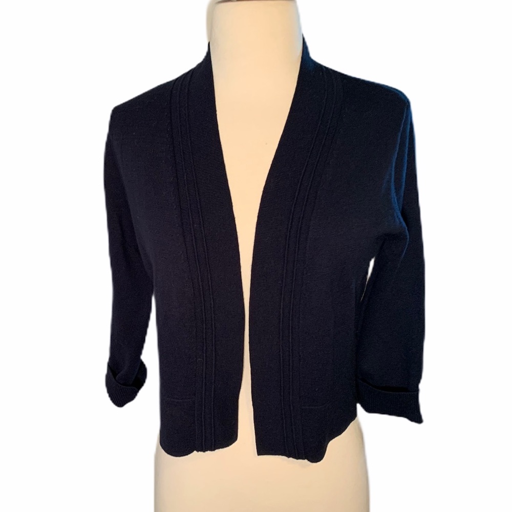 Black Cotton Cardigan with 3/4 Sleeves, M